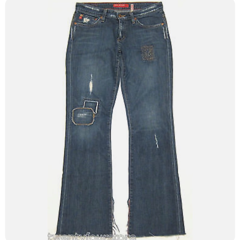 Y2K Vintage Big Star Jeans Bootcut in a dark destroyed patch repair wash
